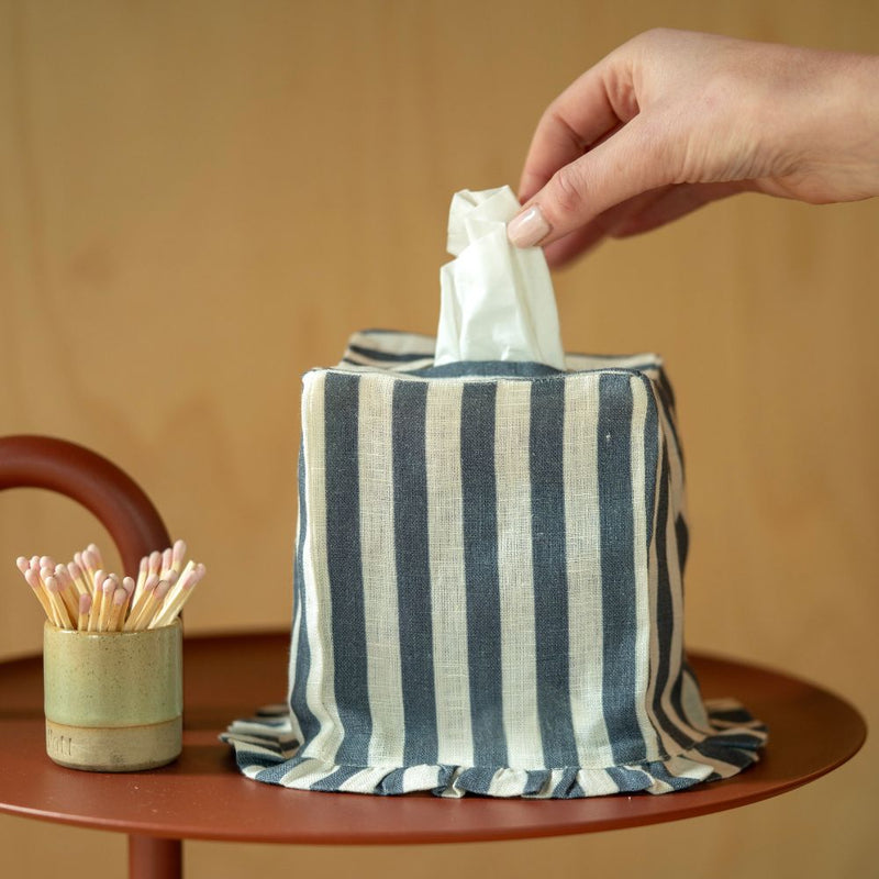Amuse La Bouche striped cushion box in navy and white